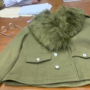 Olive Green Faux Fur Collar suede jacket